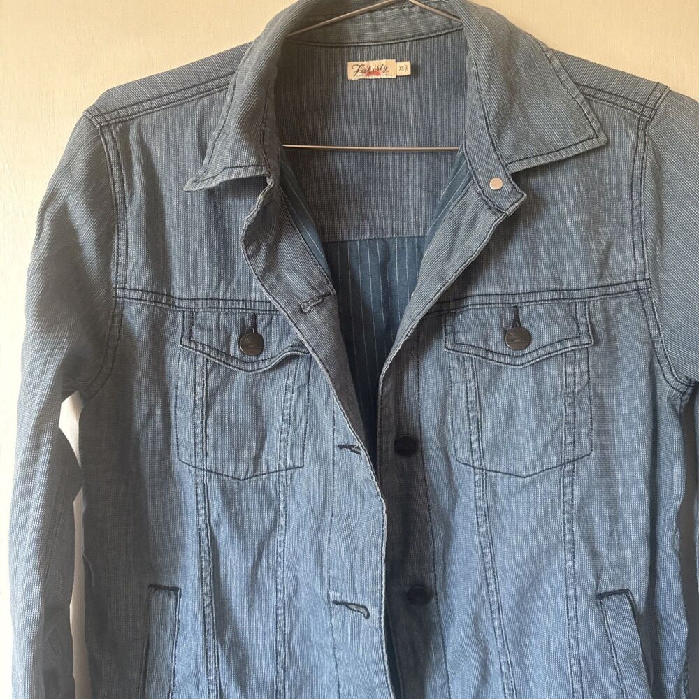 Vtg Faherty Denim Utility Blue Jacket Patterned Lightweight Pockets | Women's XS